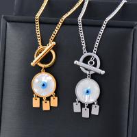 Evil Eye Jewelry Necklace 316L Stainless Steel with White Shell Vacuum Ion Plating for woman & enamel Length Approx 40 cm Sold By PC