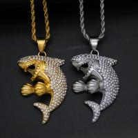 Stainless Steel Animal Pendants, 316L Stainless Steel, Whale, Vacuum Ion Plating, fashion jewelry & Unisex & with rhinestone, more colors for choice, 38x54mm, Sold By PC