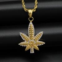 Stainless Steel Pendants 316L Stainless Steel Maple Leaf Vacuum Ion Plating fashion jewelry & Unisex & with rhinestone Sold By PC