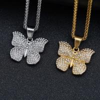 Stainless Steel Animal Pendants 316L Stainless Steel Butterfly Vacuum Ion Plating fashion jewelry & Unisex & with rhinestone Sold By PC