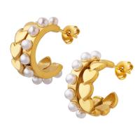 Titanium Staal Earring, met Plastic Pearl, plated, mode sieraden & voor vrouw, meer kleuren voor de keuze, 16x19mm, Verkocht door pair