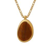 Natural Gemstone Necklace Titanium Steel with Tiger Eye with 1.97inch extender chain plated fashion jewelry & for woman golden 3mm 25*42mm Length Approx 17.72 Inch Sold By PC