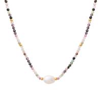 Collier de perles d'eau douce naturelles, tourmaline, avec perle d'eau douce cultivée, avec 1.97inch chaînes de rallonge, bijoux de mode & pour femme, 2.5mm,7.5mm, Longueur:Environ 15.75 pouce, Vendu par PC