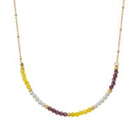 Titanstahl Halskette, mit Katzenauge & Kunststoff Perlen, mit Verlängerungskettchen von 1.97inch, plattiert, Modeschmuck & für Frau, goldfarben, 3mm, Länge:ca. 15.75 ZollInch, verkauft von PC