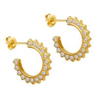 Boucle d'oreille Acier Titane, Plaqué or 18K, bijoux de mode & pavé de micro zircon & pour femme, doré, 15x18mm, Vendu par paire