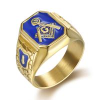 Пальцевидное Кольцо Титановой Стали, титан, плакирован золотом, разный размер для выбора & Мужский & Эпоксидная стикер, Золотой, 13.50x19.50mm, продается PC