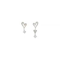 Asymmetric Earrings Zinc Alloy with Glass Rhinestone Heart silver color plated fashion jewelry & for woman silver color nickel lead & cadmium free  Sold By Pair
