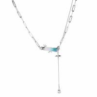 Титановые стали ожерелье, титан, с 6cm наполнитель цепи, Бамбук, плакирован серебром, ювелирные изделия моды & Женский, серебряный, длина:39.5 см, продается PC