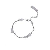 Titanium Steel Bracelet & Bangle, Brass, with Glass Beads & Titanium Steel & Cats Eye, with 5cm extender chain, silver color plated, fashion jewelry & for woman, silver color, Length:16.5 cm, Sold By PC