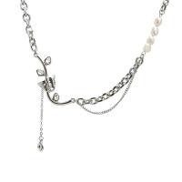 Titanium Steel Necklace, with Glass Rhinestone & Freshwater Pearl, with 5cm extender chain, Tulip, fashion jewelry & for woman, Length:42 cm, Sold By PC