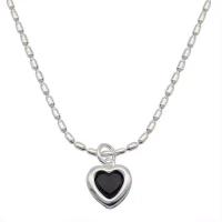 Brass Necklace, with Glass Rhinestone, with 4.5cm extender chain, Heart, silver color plated, fashion jewelry & for woman, more colors for choice, nickel, lead & cadmium free, Length:39 cm, Sold By PC
