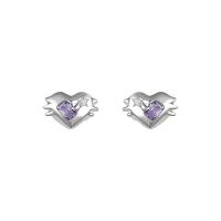Rhinestone Earring Zinc Alloy with Brass Heart silver color plated fashion jewelry & for woman & with rhinestone purple nickel lead & cadmium free Sold By Pair