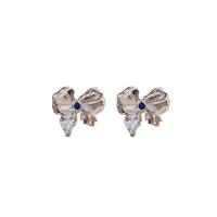 Zinc Alloy Stud Earring Bowknot silver color plated fashion jewelry & for woman silver color nickel lead & cadmium free Sold By Pair