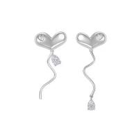 Asymmetric Earrings Brass Heart silver color plated fashion jewelry & for woman & with rhinestone silver color nickel lead & cadmium free  Sold By Pair