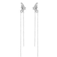 Fashion Fringe Earrings, Tibetan Style, Butterfly, silver color plated, fashion jewelry & for woman, silver color, nickel, lead & cadmium free, 135x15mm, Sold By Pair