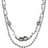 Mode-Multi-Layer-Halskette, Titanstahl, mit Opal & Zinklegierung, mit Verlängerungskettchen von 5.5cm, silberfarben plattiert, Doppelschicht & Modeschmuck & für Frau, Silberfarbe, frei von Nickel, Blei & Kadmium, Länge:40 cm, 44.5 cm, verkauft von PC