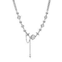 Titanium Steel Necklace, with Glass Beads & Tibetan Style, with 6.5cm extender chain, silver color plated, fashion jewelry & for woman, silver color, Length:40 cm, Sold By PC
