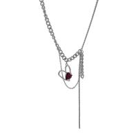 Titanium Steel Necklace with Glass Rhinestone & Zinc Alloy with 5cm extender chain Heart silver color plated fashion jewelry & for woman silver color nickel lead & cadmium free Length 38.5 cm Sold By PC