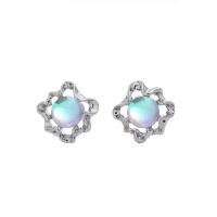 Tibetan Style Stud Earring, with Sea Opal, silver color plated, fashion jewelry & for woman, silver color, nickel, lead & cadmium free, 15x15mm, Sold By Pair