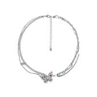 Titanium Steel Necklace with zinc alloy pendant with 5cm extender chain Butterfly silver color plated fashion jewelry & for woman & with rhinestone silver color Length 38 cm Sold By PC