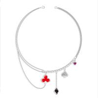 Tibetan Style Jewelry Necklace, with Cubic Zirconia, with 5cm extender chain, Poker, silver color plated, fashion jewelry & for woman & enamel, nickel, lead & cadmium free, Length:46.5 cm, Sold By PC
