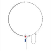 Zinc Alloy Jewelry Necklace with Cubic Zirconia & Brass with 5cm extender chain Poker silver color plated fashion jewelry & for woman & enamel silver color nickel lead & cadmium free Length 47 cm Sold By PC