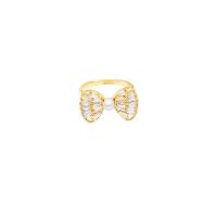 Cubic Zirconia Micro Pave Brass Ring with Plastic Pearl Bowknot gold color plated adjustable & micro pave cubic zirconia & for woman US Ring Sold By PC