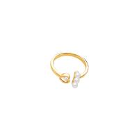 Cúbicos Circonia Micro Pave anillo de latón, metal, con Perlas plásticas, chapado en color dorado, ajustable & micro arcilla de zirconia cúbica & para mujer, tamaño:6-8, Vendido por UD