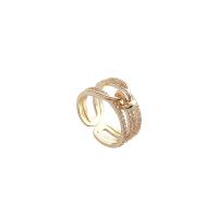 Cúbicos Circonia Micro Pave anillo de latón, metal, chapado en oro real, ajustable & micro arcilla de zirconia cúbica & para mujer, libre de níquel, plomo & cadmio, tamaño:6-8, Vendido por UD