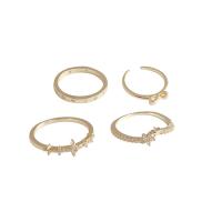 Cúbicos Circonia Micro Pave anillo de latón, metal, chapado en oro real, 4 piezas & ajustable & micro arcilla de zirconia cúbica & para mujer, libre de níquel, plomo & cadmio, tamaño:5.5-6.5, Vendido por Set