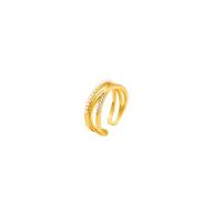 Cubique anneau en laiton Circonia Micro Pave, avec perle de plastique, Placage de couleur d'or, réglable & pavé de micro zircon & pour femme, Taille:6-8, Vendu par PC