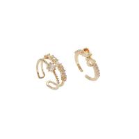 Cúbicos Circonia Micro Pave anillo de latón, metal, chapado en oro real, 2 piezas & ajustable & micro arcilla de zirconia cúbica & para mujer, libre de níquel, plomo & cadmio, tamaño:6-8, Vendido por Set