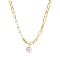 Collar de perlas de plástico, aleación de zinc, con Perlas plásticas, chapado en color dorado, Estilo coreano & para mujer, 15mm, longitud:aproximado 19.6 Inch, Vendido por UD