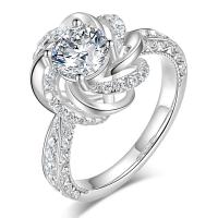 Anilo de dedo, metal, Flor, chapado en platina real, ajustable & para mujer & con diamantes de imitación, 8mm, tamaño:6-8, Vendido por UD