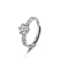 Anilo de dedo, metal, chapado en platina real, ajustable & para mujer & con diamantes de imitación, tamaño:6-8, Vendido por UD
