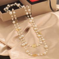 Plastic Pearl Necklace, Brass, with Plastic Pearl, gold color plated, fashion jewelry & for woman, nickel, lead & cadmium free, Length:Approx 165 cm, Sold By PC