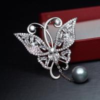 Rhinestone Brooch, Tibetan Style, with Plastic Pearl, Butterfly, silver color plated, fashion jewelry & for woman & with rhinestone, nickel, lead & cadmium free, 73x35mm, Sold By PC