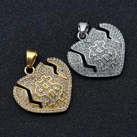 Stainless Steel Heart Pendants 316L Stainless Steel Vacuum Ion Plating fashion jewelry & Unisex & with cubic zirconia Sold By PC