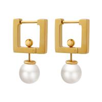 Titanium Steel  Earring with Plastic Pearl plated fashion jewelry & for woman 13*23mm 8mm Sold By Pair
