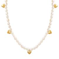 Natural Freshwater Pearl Necklace, with Titanium Steel, with 2.76inch extender chain, Heart, plated, fashion jewelry & for woman, golden, 4.5mm,6mm,7mm, Length:Approx 13.39 Inch, Sold By PC