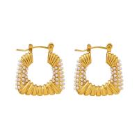 Boucle d'oreille Acier Titane, avec perle de plastique, Placage, bijoux de mode & pour femme, doré, 25x24mm, Vendu par paire