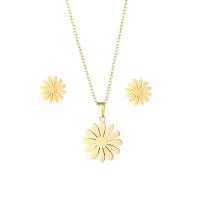 Fashion Stainless Steel Jewelry Sets, Stud Earring & necklace, 304 Stainless Steel, Daisy, 18K gold plated, 2 pieces & fashion jewelry & for woman, golden, Length:Approx 17.72 Inch, Sold By Set