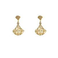 Cubic Zirconia Micro Pave Brass Earring, Copper Alloy, with Shell, Fan, gold color plated, fashion jewelry & micro pave cubic zirconia & for woman, golden, 18x30mm, Sold By Pair