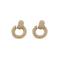Brass Drop Earring with Plastic Pearl Donut gold color plated fashion jewelry & for woman golden nickel lead & cadmium free Sold By Pair