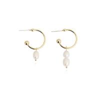 Asymmetric Earrings, Brass, with Freshwater Pearl, gold color plated, fashion jewelry & for woman, golden, nickel, lead & cadmium free, 19x44mm, Sold By Pair
