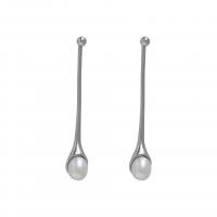 Brass Drop Earring, with Shell Pearl, platinum color plated, fashion jewelry & for woman, platinum color, nickel, lead & cadmium free, 10x52mm, Sold By Pair