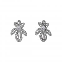 Cubic Zirconia Micro Pave Brass Earring with Cubic Zirconia Flower platinum color plated fashion jewelry & for woman platinum color nickel lead & cadmium free Sold By Pair