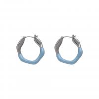 Brass Leverback Earring Donut platinum color plated fashion jewelry & for woman & enamel blue nickel lead & cadmium free Sold By Pair