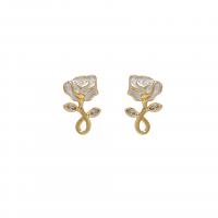 Cubic Zirconia Micro Pave Brass Earring Rose gold color plated fashion jewelry & micro pave cubic zirconia & for woman & enamel golden nickel lead & cadmium free Sold By Pair