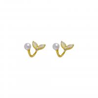 Brass Stud Earring with Cats Eye & Plastic Pearl Mermaid tail gold color plated fashion jewelry & for woman nickel lead & cadmium free Sold By Pair